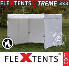 Pop up Canopy FleXtents Pro Xtreme w/sidewalls, 3x3 m, White, Flame...