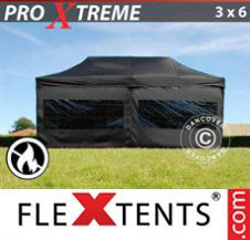 Pop up Canopy FleXtents Pro Xtreme 3x6 m Black, Flame retardant incl. 6 sidewalls