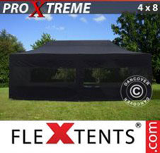 Pop up Canopy FleXtents Pro Xtreme 4x8 m Black, incl. 6 sidewalls