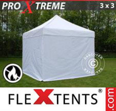 Pop up Canopy FleXtents Pro Xtreme 3x3 m White, Flame retardant, incl. 4 sidewalls