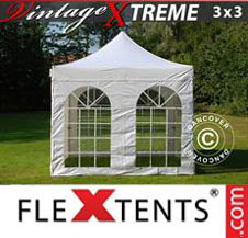 Pop up Canopy FleXtents Pro Xtreme Vintage Style 3x3 m White, incl. 4 sidewalls